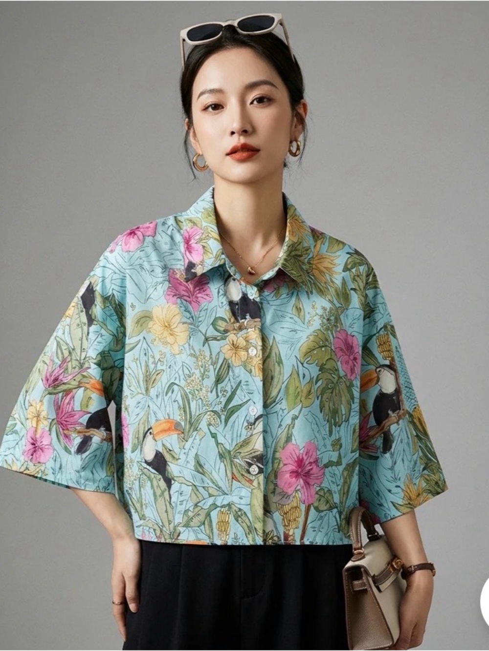 Floral Print Cropped Blazer
